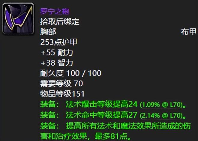 魔兽世界：TBC最有名的布甲输出衣服罗宁之袍真的就没用了？(图4)